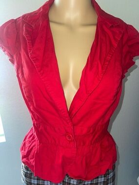 Vintage Better Be Vibrant Red Button-Front blazer top
